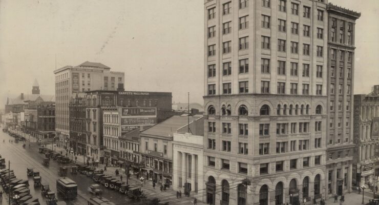 historic view of east side of main street, downtown dayton